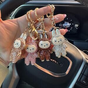 Labubu Paved Cute Crystal Bunny Keychains Pink